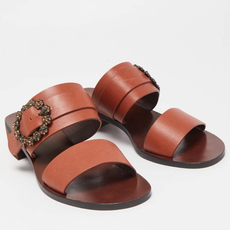 Pre Owned See by Chloe Brown Leather Buckle Detail Sandals Size 40