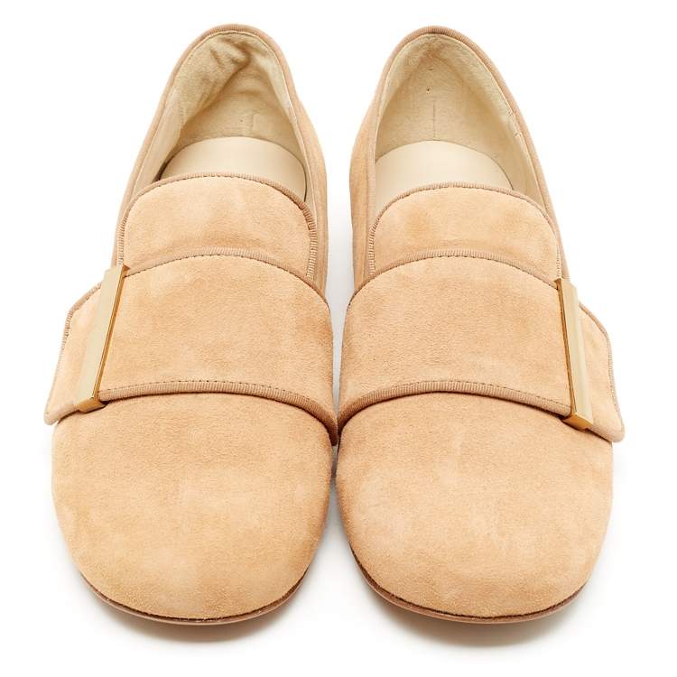 Pre Owned See by Chloe Light Beige Suede Slip On Loafers Size 38