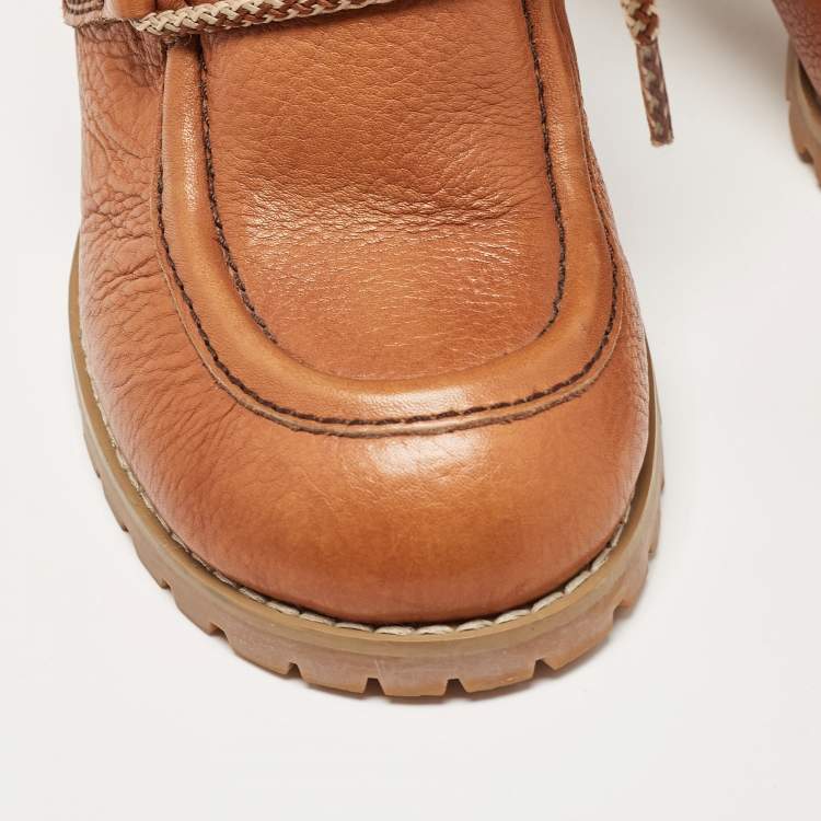 Pre Owned See by Chloe Brown Leather Lace Up Ankle Boots Size 37