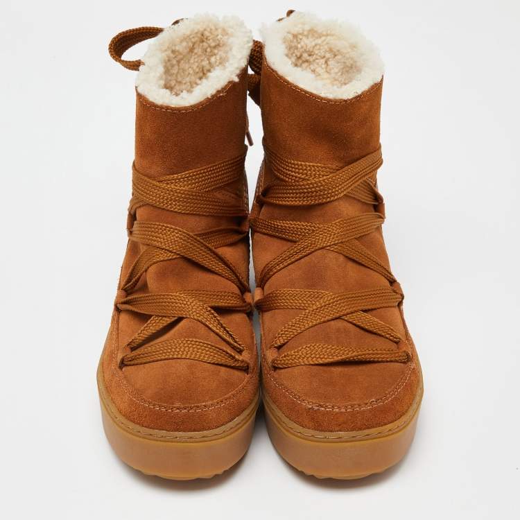 Pre Owned See by Chloe Brown Suede Lace Up Flat Ankle Boots Size 39