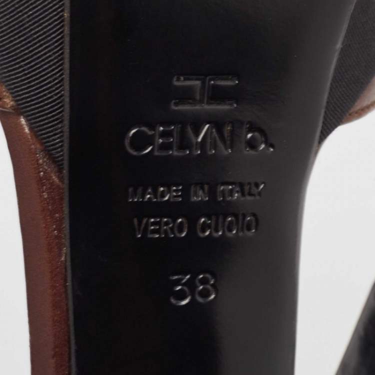 Pre Owned See by Chloe Brown/Black Canvas and Leather Ankle Strap Sandals Size 38