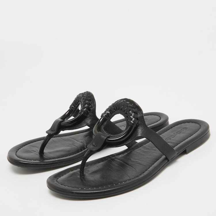 Pre Owned See by Chloe Black Leather Hana Flat Slides Size 38