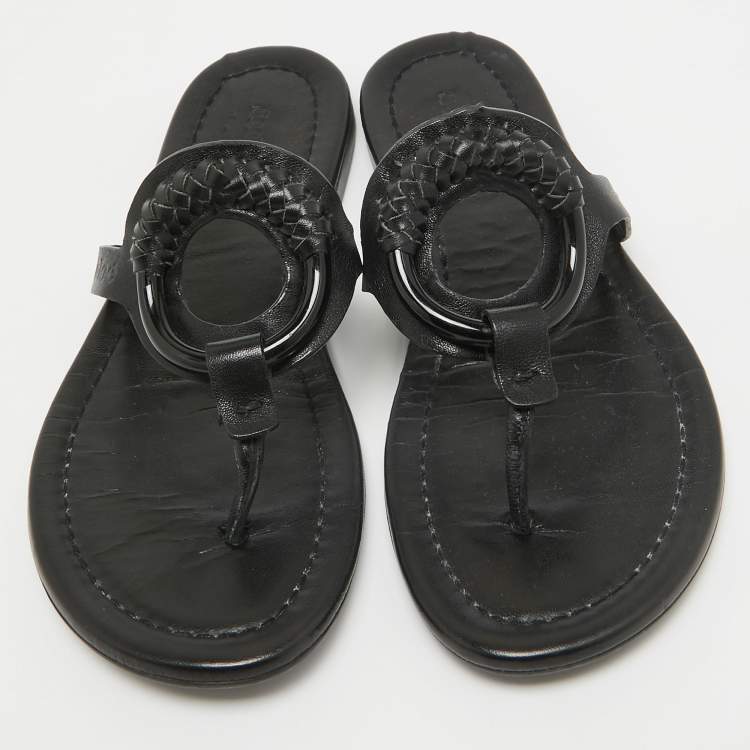 Pre Owned See by Chloe Black Leather Hana Flat Slides Size 38