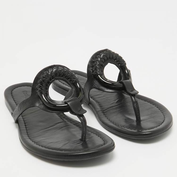 Pre Owned See by Chloe Black Leather Hana Flat Slides Size 38