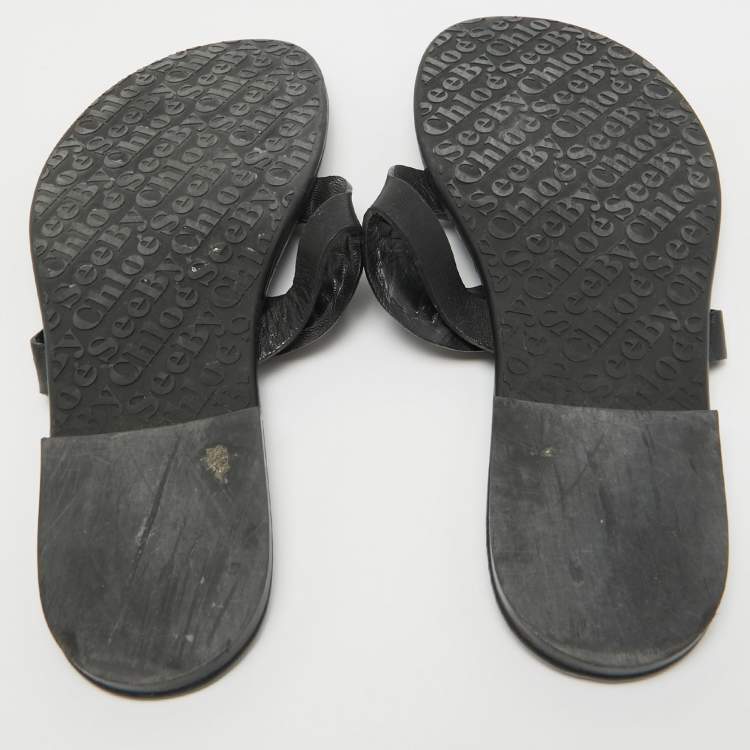 Pre Owned See by Chloe Black Leather Hana Flat Slides Size 38