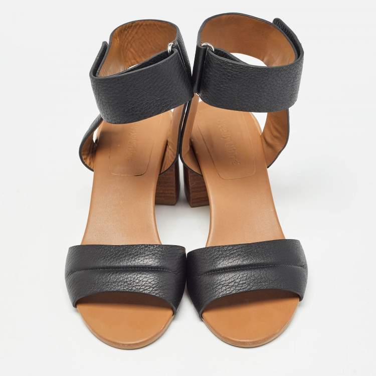 Pre Owned See by Chloe Brown Leather Block Heel Ankle Cuff  Sandals Size 37