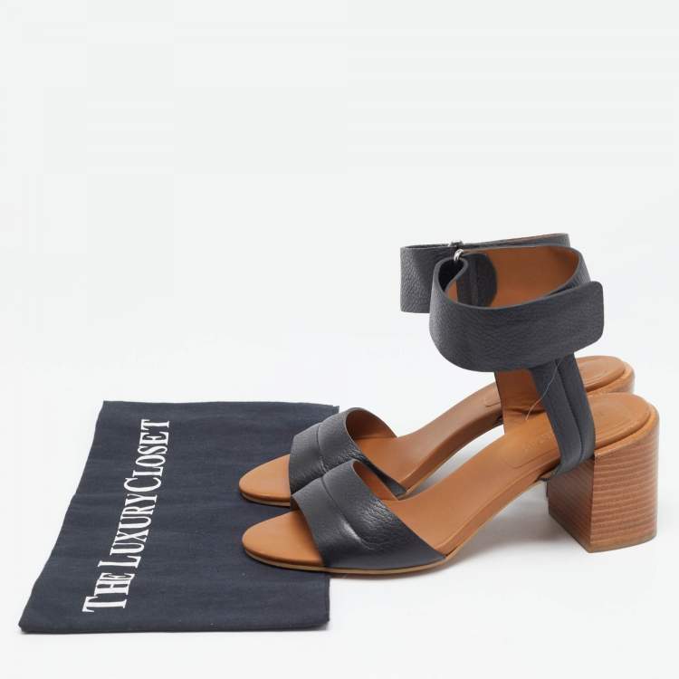 Pre Owned See by Chloe Brown Leather Block Heel Ankle Cuff  Sandals Size 37