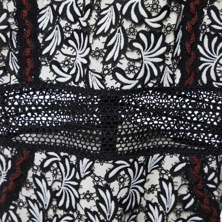 Pre Owned Self-Portrait Black/White Lace Sleeveless Midi Dress M