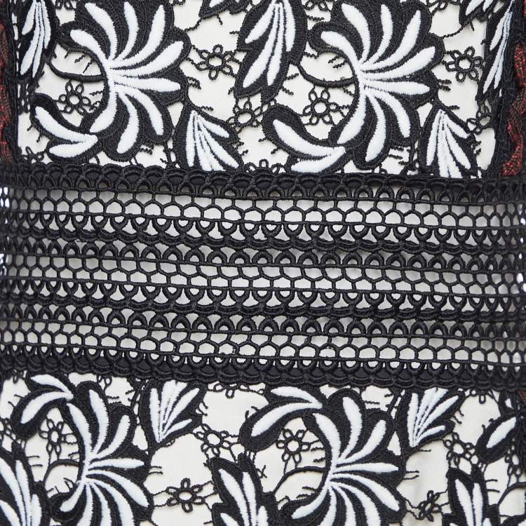 Pre Owned Self-Portrait Black/White Lace Sleeveless Midi Dress M