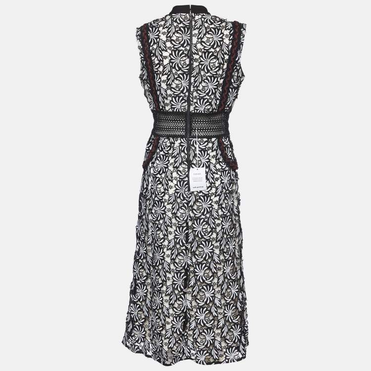 Pre Owned Self-Portrait Black/White Lace Sleeveless Midi Dress M