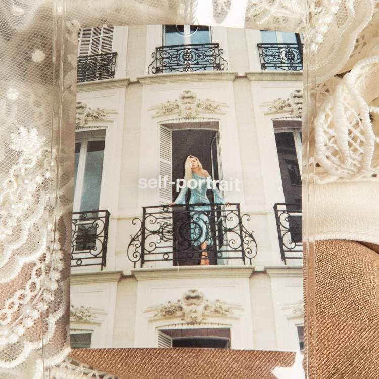 Pre Owned Self-Portrait Cream Lace Belted Midi Dress XS