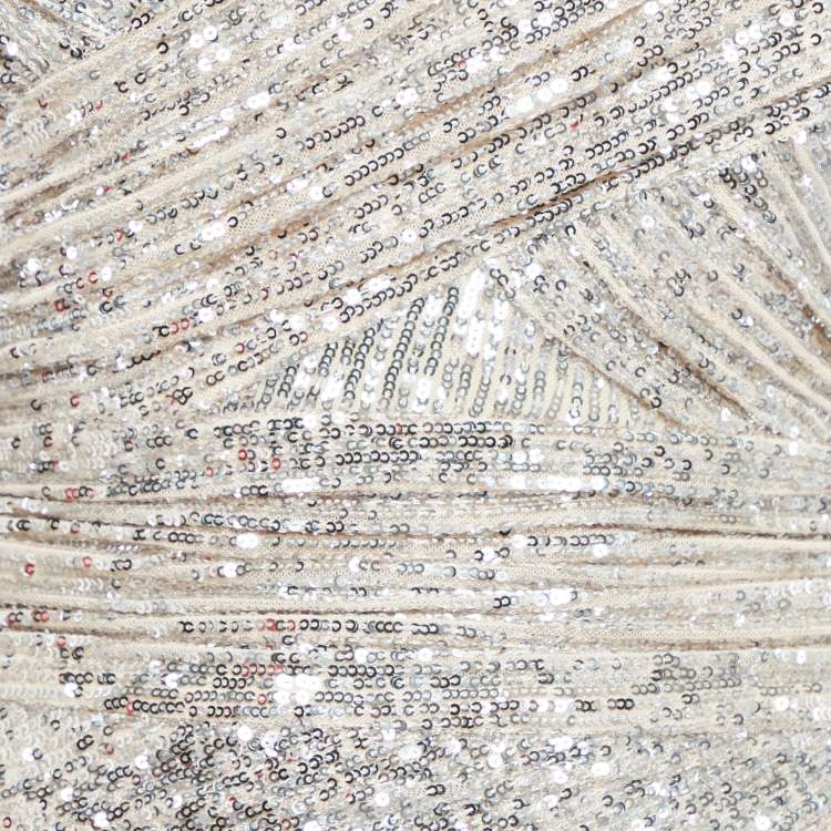 Pre Owned Self-Portrait Silver Sequin Off-Shoulder Wrap Midi Dress S