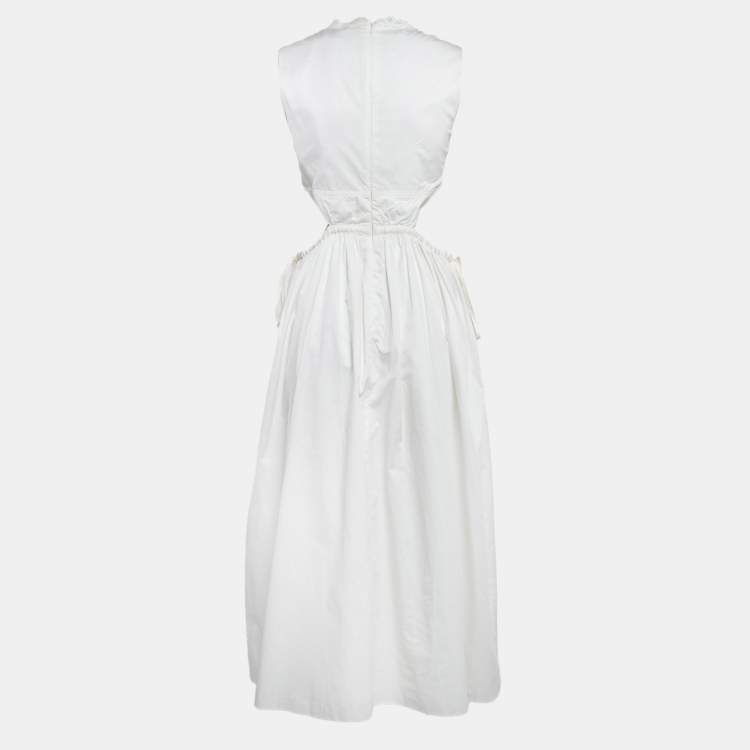 Pre Owned Self-Portrait White Cotton Lace Bib Detail Sleeveless Midi Dress S