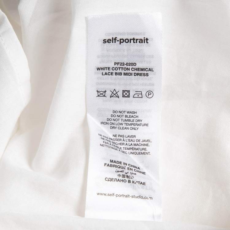 Pre Owned Self-Portrait White Cotton Lace Bib Detail Sleeveless Midi Dress S