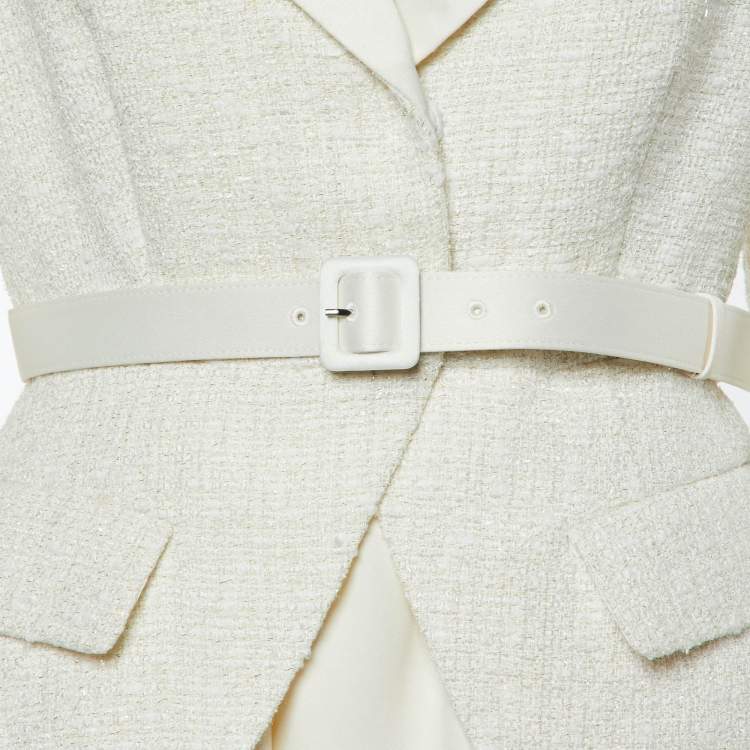 Pre Owned Self-Portrait Cream Boucle Tweed Tailored Mini Dress L