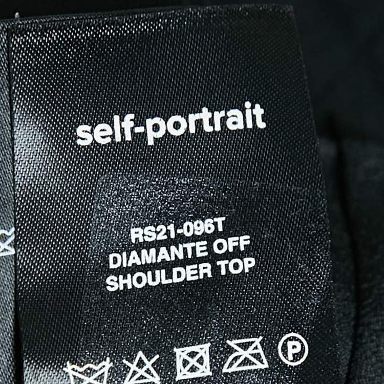 Pre Owned Self-Portrait Black Studded Crepe Off-Shoulder Diamante Top S