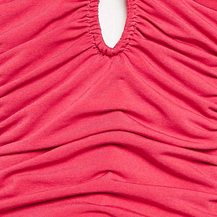 Pre Owned Self-Portrait Fuchsia Pink Jersey Ruched Cut-Out Top M