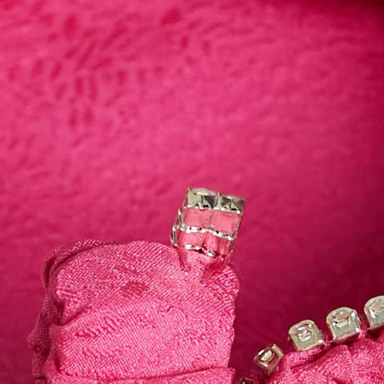 Pre Owned Self-Portrait Pink Textured Crepe Diamante Detail Midi Dress L