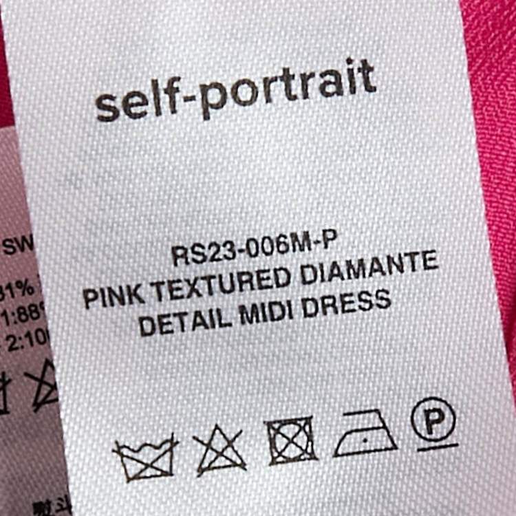 Pre Owned Self-Portrait Pink Textured Crepe Diamante Detail Midi Dress L