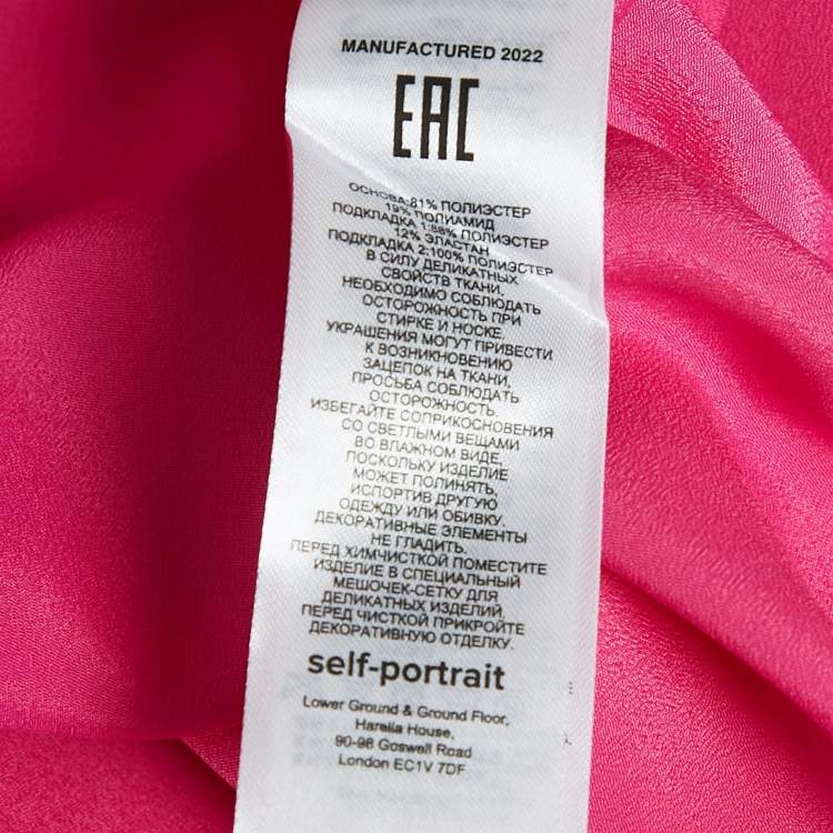 Pre Owned Self-Portrait Pink Textured Crepe Diamante Detail Midi Dress L