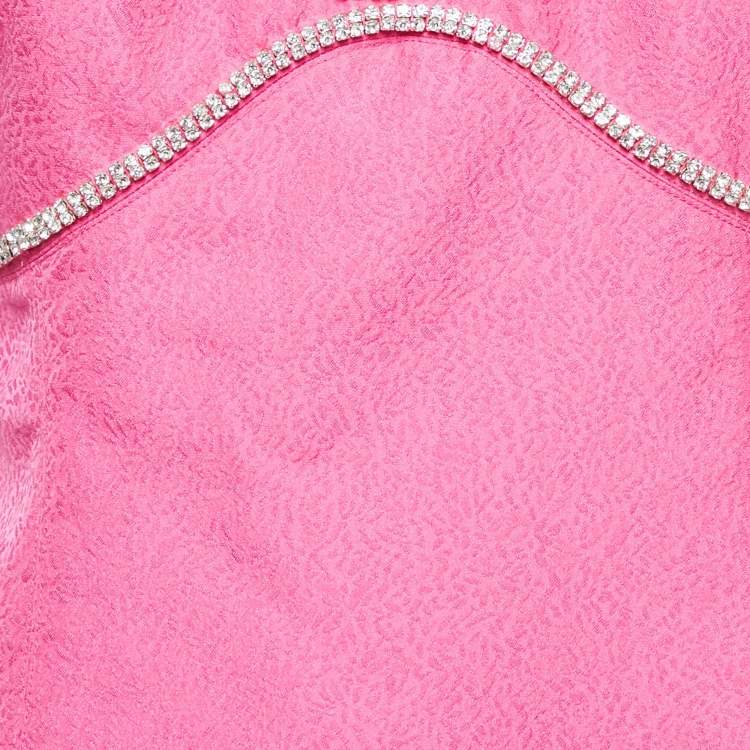 Pre Owned Self-Portrait Pink Textured Crepe Diamante Detail Midi Dress L