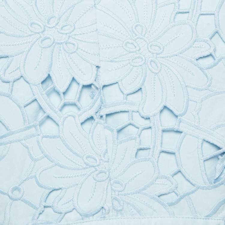 Pre Owned  Self-Portrait Light Blue Floral Guipure and Cotton Cut-Out Detail Midi Dress M