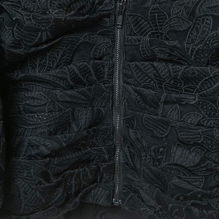 Pre Owned Self-Portrait Black Leaf Guipure Lace Asymmetric Top S