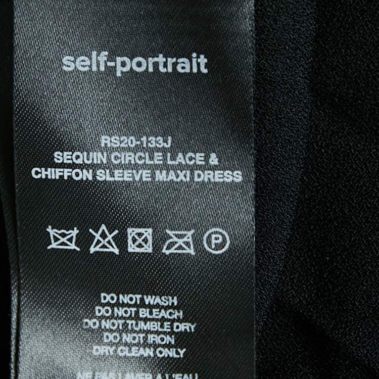 Pre Owned Self-Portrait Black Chiffon and Sequin Circle Lace Maxi Dress S