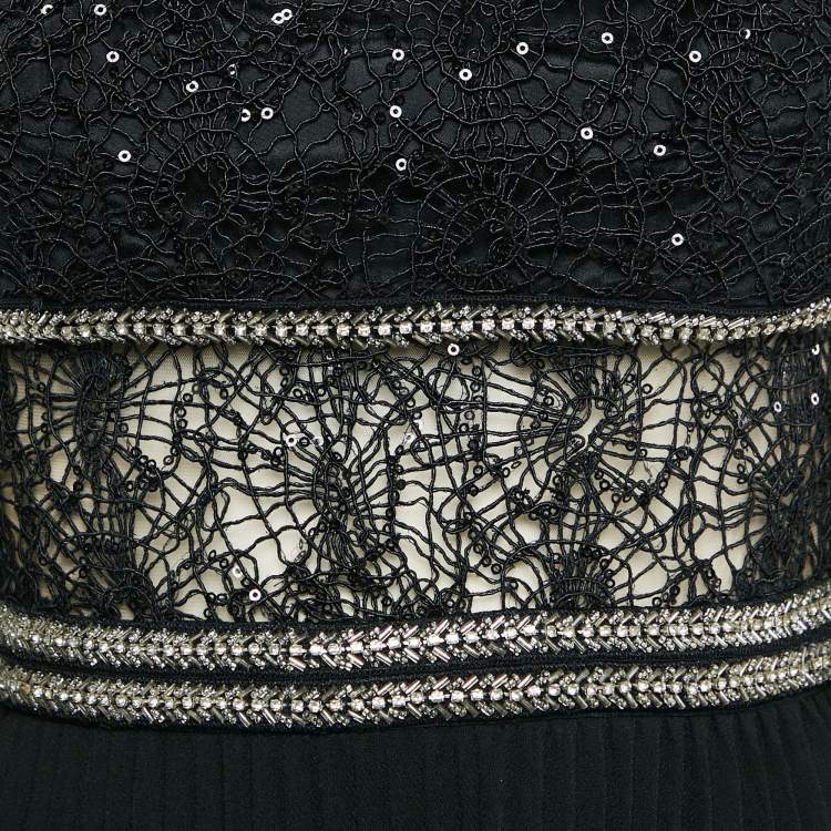 Pre Owned Self-Portrait Black Chiffon and Sequin Circle Lace Maxi Dress S