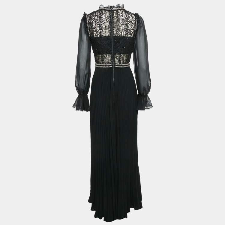 Pre Owned Self-Portrait Black Chiffon and Sequin Circle Lace Maxi Dress S