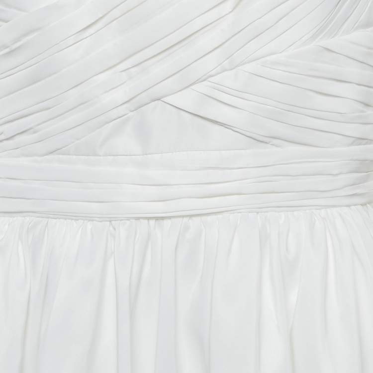 Pre Owned Self-Portrait White Taffeta Pleated Mini Dress M