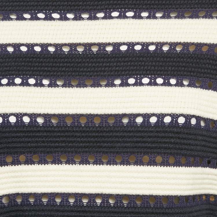 Pre Owned Self-Portrait Navy Blue/Cream Striped Knit Baloon Sleeve Jumper M