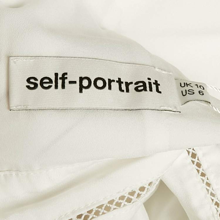 Pre Owned Self-Portrait White Monochrome Stripe Chiffon Midi Dress M