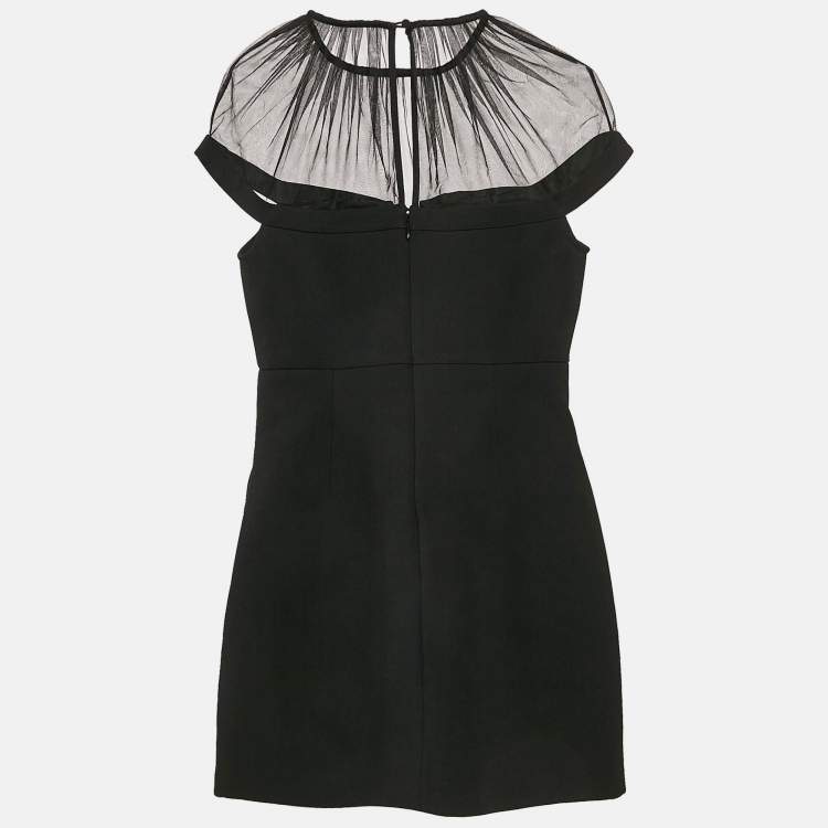 Pre Owned Self-Portrait Black Bow Embellished Gabardine Crepe Mini Dress S
