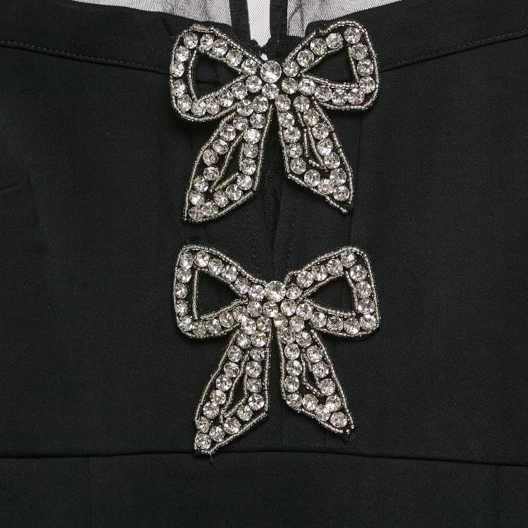 Pre Owned Self-Portrait Black Bow Embellished Gabardine Crepe Mini Dress S