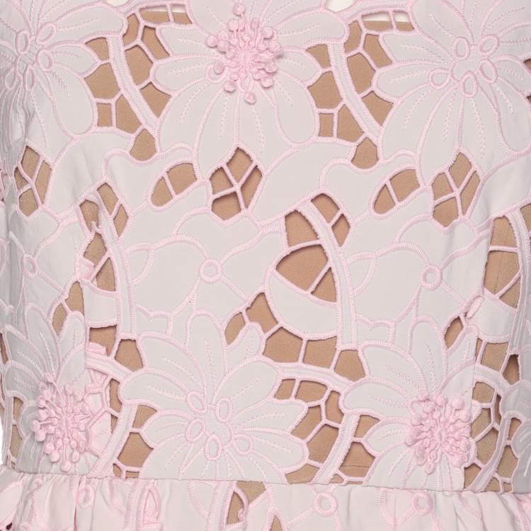 Pre Owned Self-Portrait Pink Lace Cotton Guipure Midi Dress S