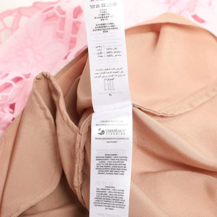 Pre Owned Self-Portrait Pink Lace Cotton Guipure Midi Dress S
