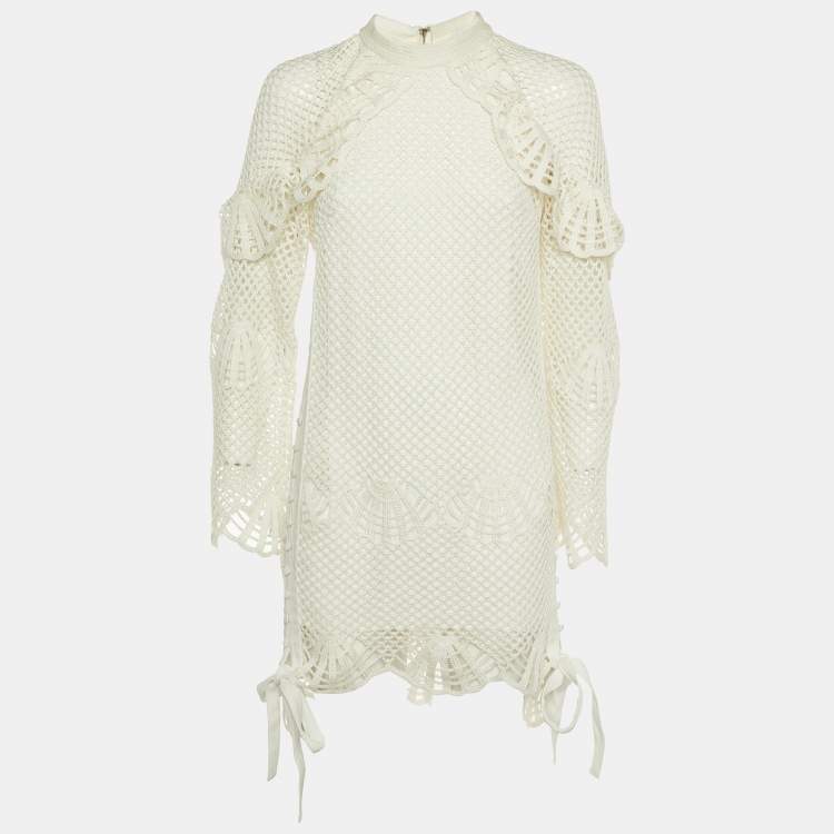 Pre Owned Self-Portrait Ivory Crochet High Neck Tunic M