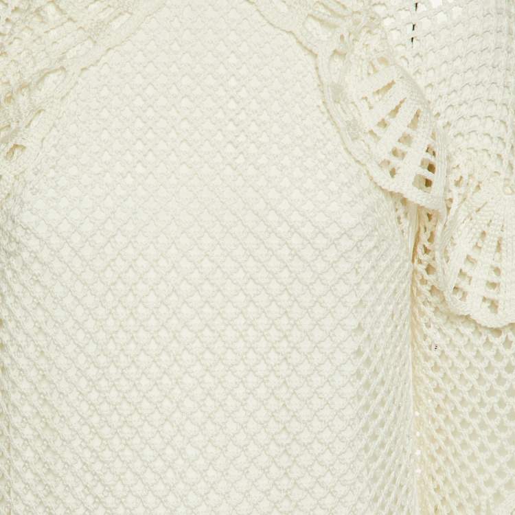 Pre Owned Self-Portrait Ivory Crochet High Neck Tunic M