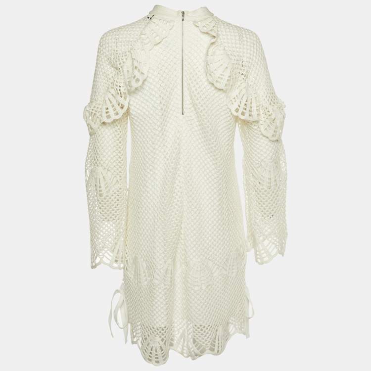 Pre Owned Self-Portrait Ivory Crochet High Neck Tunic M