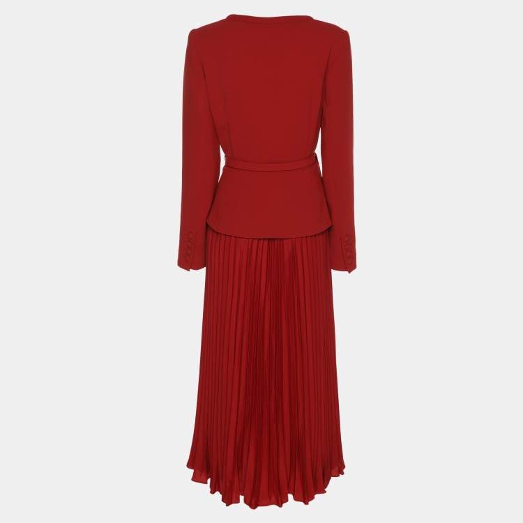 Pre Owned Self-Portrait Red Crepe Pleated Midi Dress M