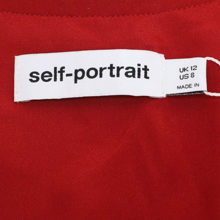 Pre Owned Self-Portrait Red Crepe Pleated Midi Dress M