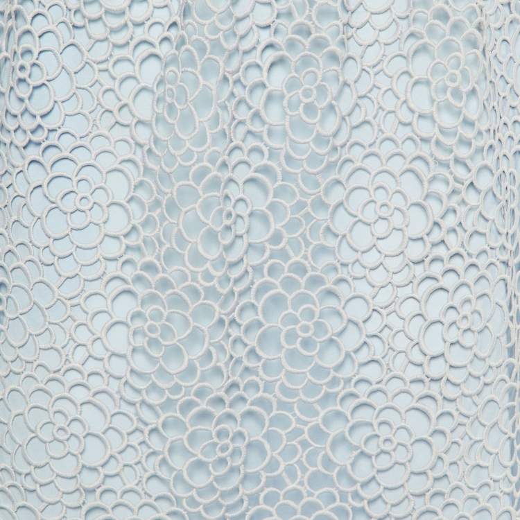 Pre Owned Self-Portrait Blue Daisy Guipure Lace Midi Skirt M