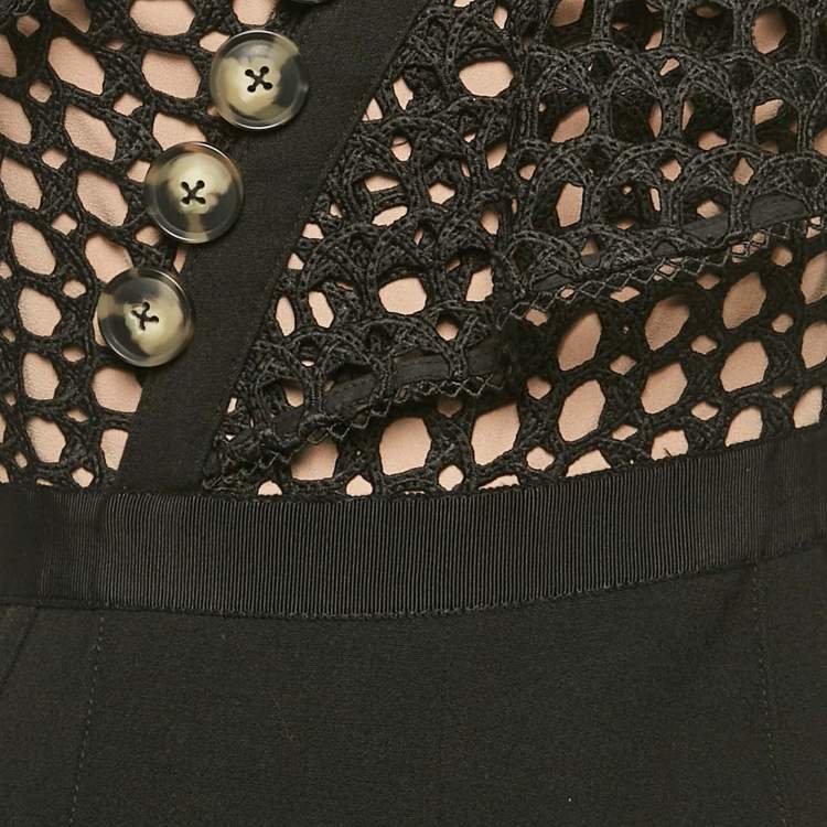 Pre Owned Self-Portrait Black Crepe and Lace Frill Asymmetric Jumpsuit S