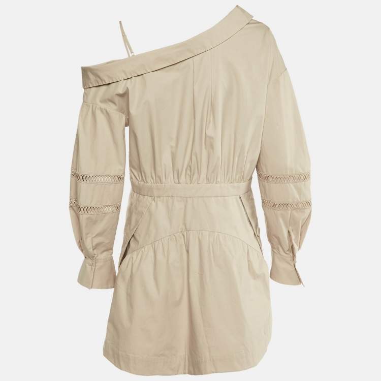Pre Owned Self-Portrait Beige Cotton Poplin One Shoulder Tunic M