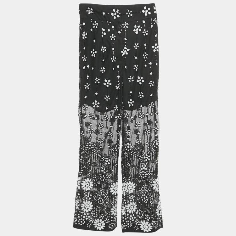 Pre Owned Self-Portrait Black Sequined Deco Trousers S