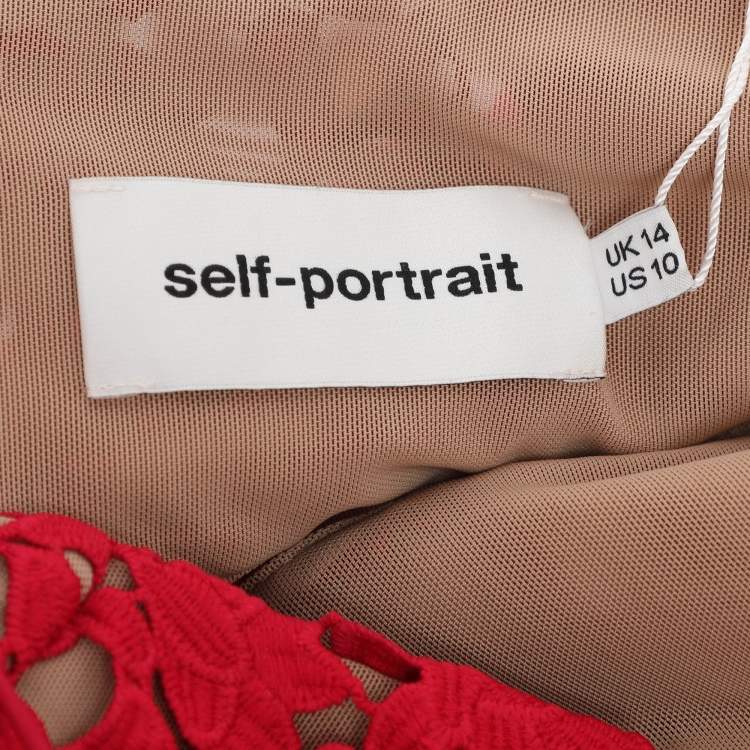 Pre Owned Self-Portrait Red Lace Azaelea Flared Midi Dress L