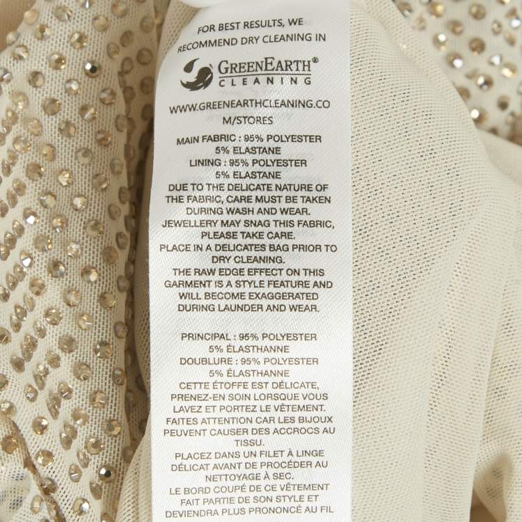 Pre Owned Self-Portrait Beige Rhinestone Embellished Mesh Top S 