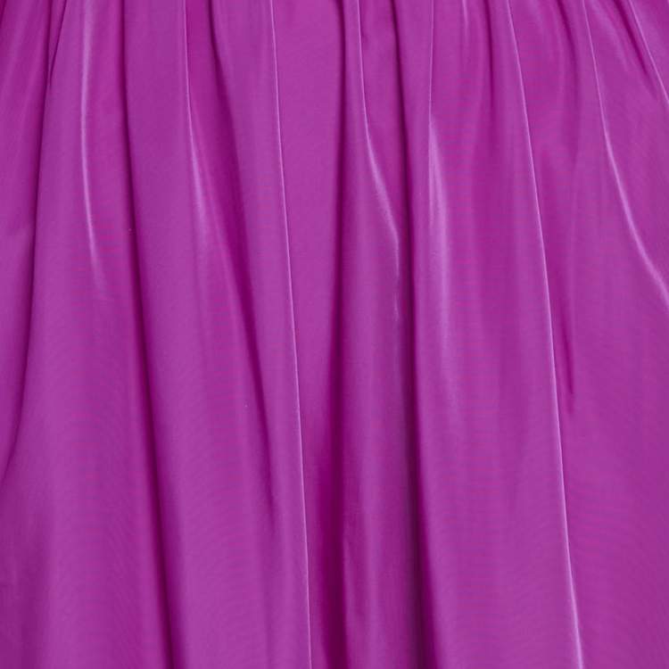 Pre Owned Self-Portrait Purple Taffeta Off Shoulder Frill Detail Maxi Dress S 