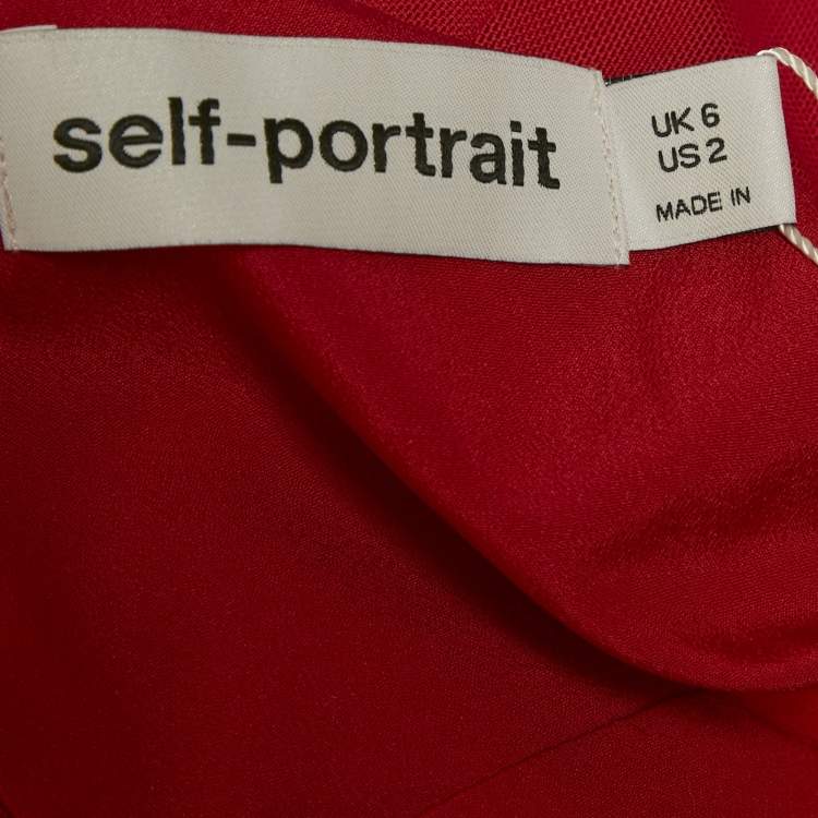 Pre Owned Self-Portrait Red Textured Crepe Diamante Detail Mini Dress S